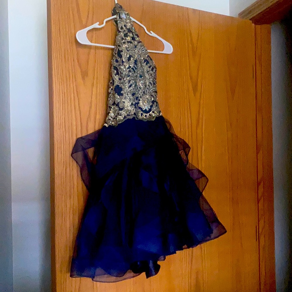 Blue and gold sequence dress